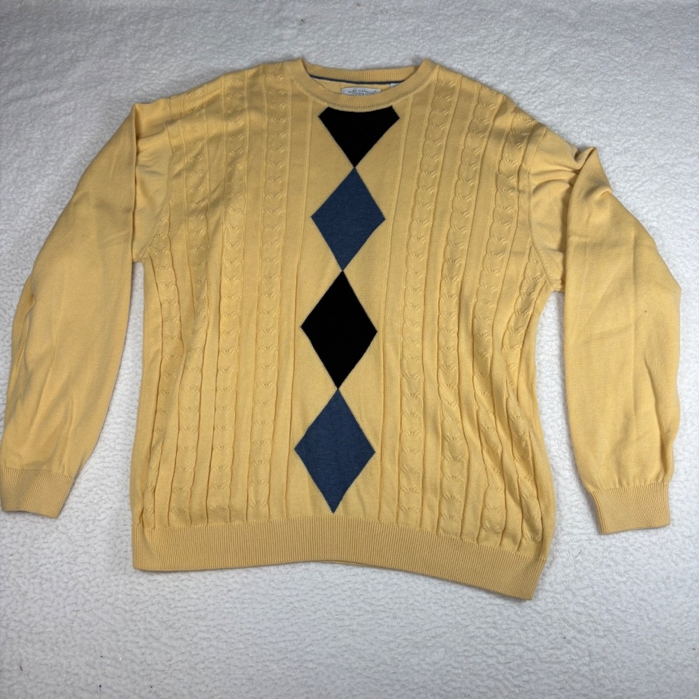 Alex Cannon Men's XL Yellow Diamond Pattern Long Sleeve Sweater
